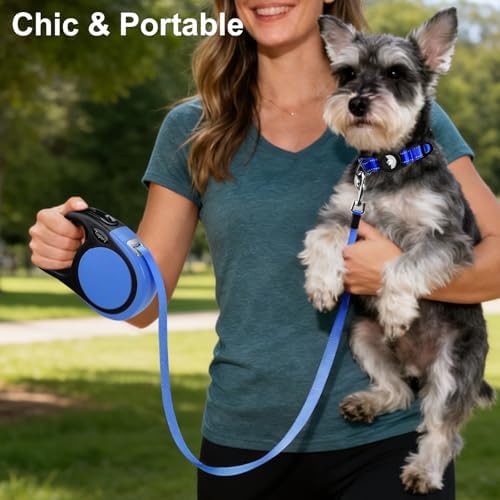 Taglory Retractable Dog Leash, One-Handed Brake, 16ft, Up to 44 lbs, Blue