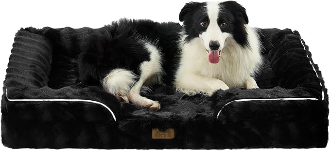 COZY KISS Orthopedic Dog Bed for Extra Large Dog 44x32 inch, XL Faux Fur Pet Sofa, Bolster Foam Bed with Sides, Non-Slip and Egg-Crate Big Dog Couch Bed with Washable Removable Cover, Black