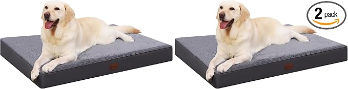 Waterproof Dog Bed Medium Size Dog Orthopedic Dog Beds for Crate with Removable Washable Cover Egg-Crate Foam Pet Pad Mat with Anti-Slip Bottom, 35x22 Inch, Grey (Pack of 2)