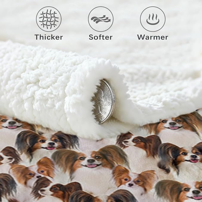 BlessLiving Papillon Dog Blanket Cute Animal Fleece Blanket Shepherd Dog Plush Blanket Soft Sherpa Blanket for Bed and Couch Papillon Dog Lover Gifts (Twin Size, 60 x 80 Inches)