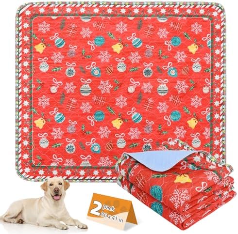 KOOLTAIL Washable Pee Pads for Dogs, 2 Pack Christmas Pet Mats, Super Absorbent Reusable Puppy Training Pads Waterproof,Nonslip Leak-Proof Dog Pee Pad,Large Whelping Pads for Floor,Crate,Couch,36"*41"
