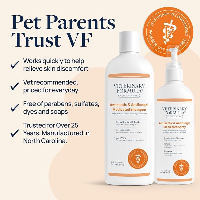 Veterinary Formula Clinical Care Antiseptic & Antifungal Shampoo, 16 oz | Medicated formula helps alleviate scaly, greasy and red skin; free from parabens, dyes and soap