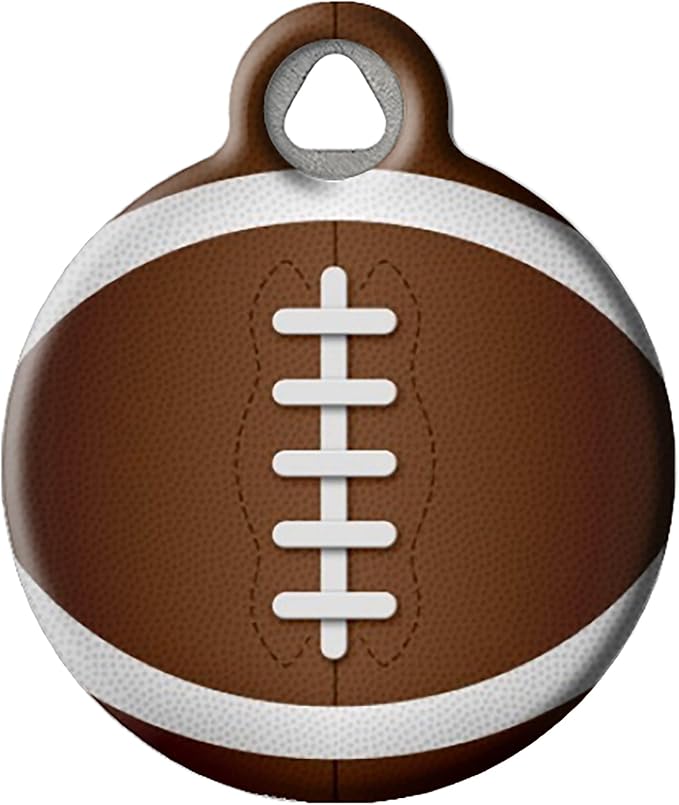 Football Personalized Pet ID Tag for Dogs and Cats, Silent Polymer Coated Stainless Steel Nametag with Customized Identification Information, Small .875" Diameter