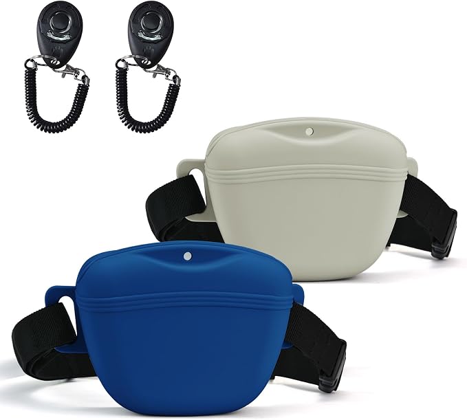 AUDWUD Magnetic Silicone Dog Treat Pouch with Adjustable Belt | Fits All Waist Sizes.Hands free with adjustable strap 31"-49.5",Magnetic spill proof seal for active,flexible