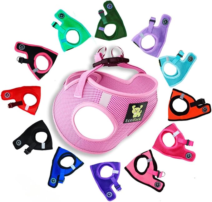 EcoBark Teacup Dog Harness - Luxury Soft XXXS Dog Harnesses for Puppy & Toy Breed Dog - Reflective Mini Step in Halter Vest (Baby Pink)