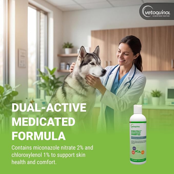 Vetoquinol Sebozole Shampoo - Deep Cleansing Shampoo for Dogs, Cats & Horses - Gentle Formula with Effective Ingredients for Routine Use - Sulfate-Free & Liquid Form - 16oz