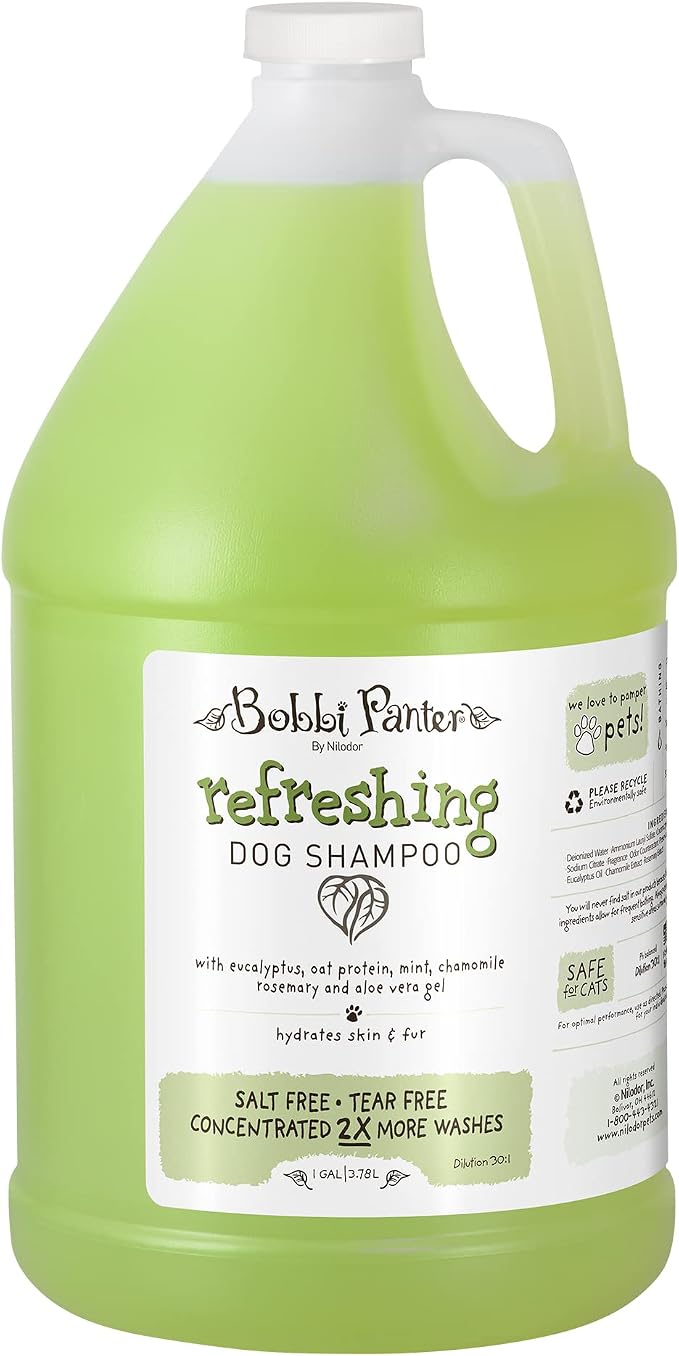 Bobbi Panter Refreshing Dog Shampoo Eucalyptus, Mint, Chamomile & Rosemary – Hydrating Natural Formula for Clean Fresh Coat, Tear-Free, 30:1 Concentrate, Made in USA, 1 Gallon