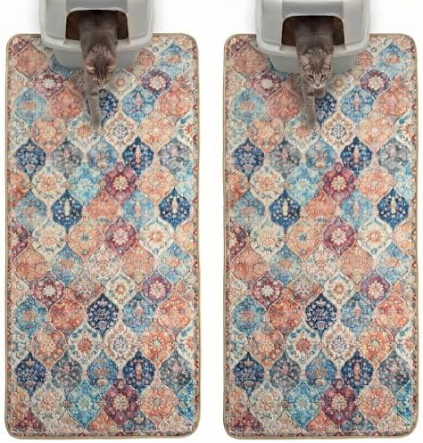 Hompet Cat Litter Mat 2 Pack, 24x60 Large Machine Washable Trapping Mats for Cats, Super Absorbent & Urine-Proof Cat Litter Box Mat for Floor, Waterproof & Non Slip Kitty Litter Rug