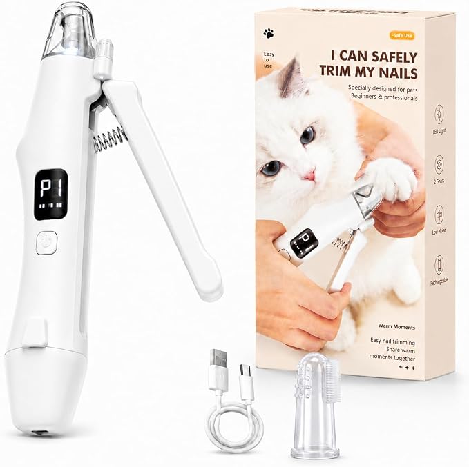 AMYJOY 2-in-1 Cat Nail Clippers & Dog Nail Clippers with Grinder, Pet Nail Trimmer for Small Medium Large Dogs and Cats, Dual LED Lights, 6000 RPM Quiet USB Rechargeable Grinder with Safety Guard