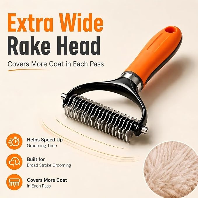 Double Sided Pet Grooming Rake, Extra Wide Deshedding Brush for Dogs Cats, Professional Long Hair Pet Shedding Comb Effectively Reduces Loose Hair (green)