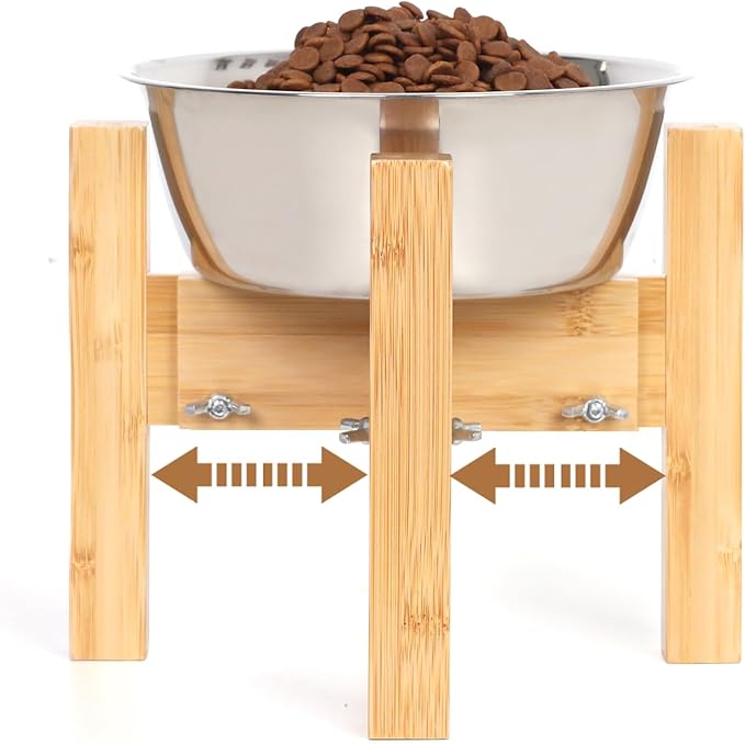 Elevated Dog Bowl Stand Adjustable Dog Food Holder 7”H Small Bamboo | Raised Stand, for Small Dogs, Fits 6”-8” Bowls, Single Bowl Holder, Natural Bamboo, Solid, Classic