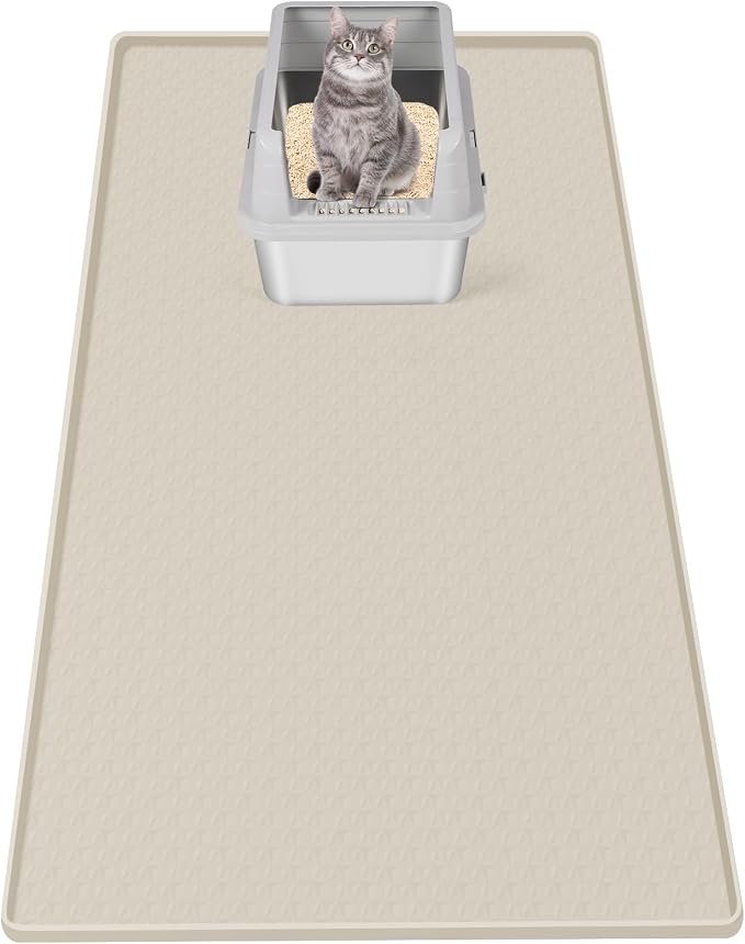 Cat Litter Mat for Litter Box 51"x25.6" Extra Large Silicone Mat, Beige | Waterproof Non-Slip Litter Box Mat with Raised Edges, Cat Litter Trapping Mat for Pet, Cat Litter Rug for Floor