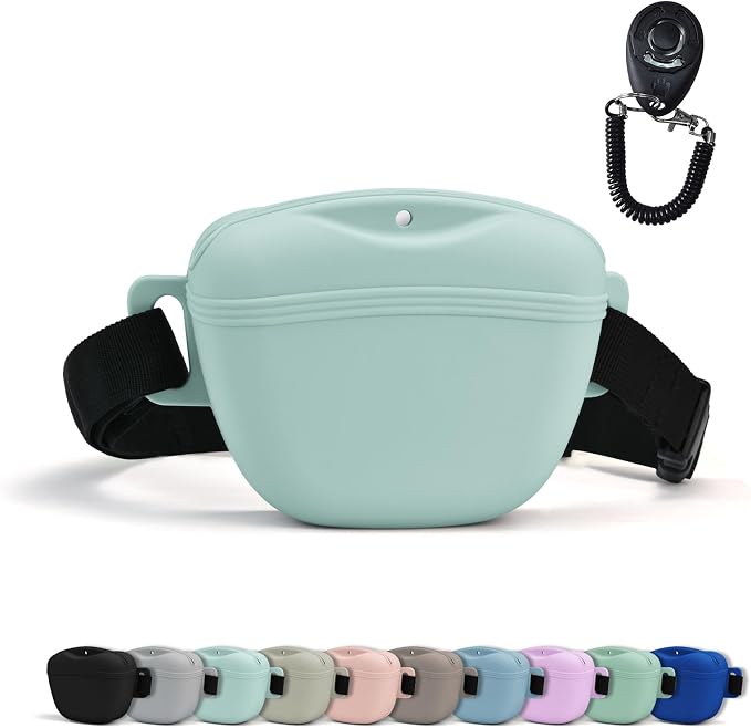 AUDWUD Magnetic Silicone Dog Treat Pouch with Adjustable Belt | Fits All Waist Sizes.Hands free with adjustable strap 31"-49.5",Magnetic spill proof seal for active,flexible