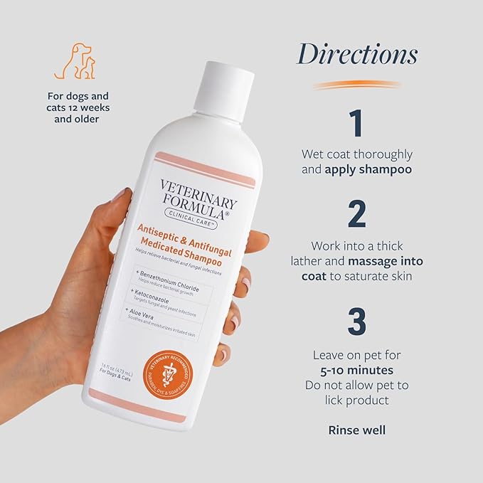 Veterinary Formula Clinical Care Antiseptic and Antifungal Medicated Shampoo for Dogs & Cats, 16 Fl Oz – Helps Alleviate Scaly, Greasy, red Skin – Paraben, Dye, Soap-Free (2 Pack) | Two 16 oz bottles for antiseptic and antifungal care of scaly, greasy ...