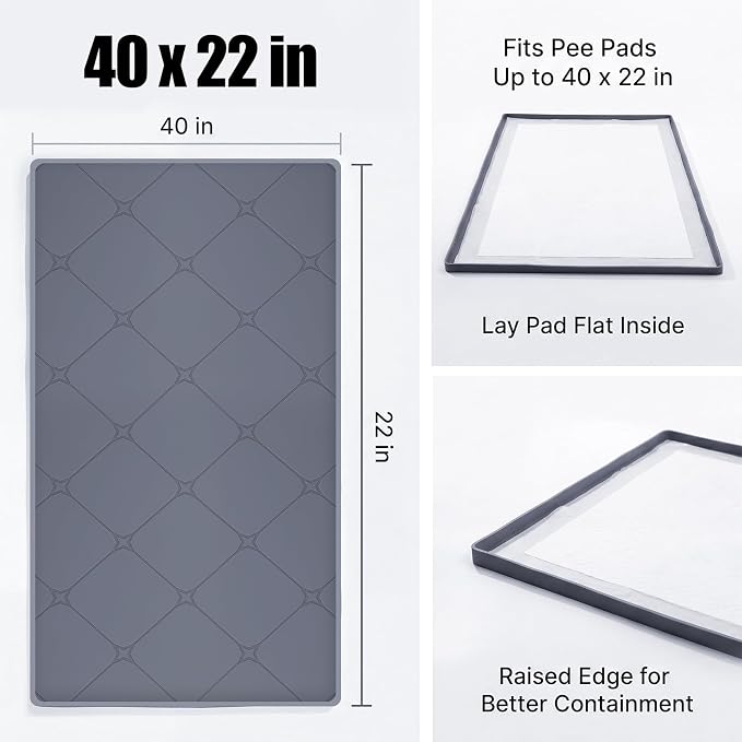 ondware Dog Pee Pad Holder Tray Fits for 40x22 in Pee Pads, Silicone Puppy Training Mat with Raised Edge Leak Protection for Indoor Puppy Potty Training at Home, Non-Slip Easy-Clean Tray