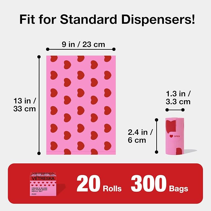 VETRESKA Dog Poop Bags, Leak Proof, Extra Thick and Large Pet Waste Bags for Dog Walking and Cat Litter, Smoked Cherry Scented, 300 Bags