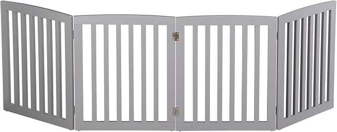 Freestanding Dog Door Indoor Folding Puppy Gate for Doorways Stairs 4-Panel Wood Pet Safe Barrier Fence for Hallways, Gray