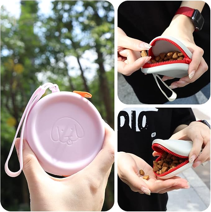 WALLFID Silicone Dog Treat Pouch Small Bag,2PCS Pet Walking Bag for Dog and Cat,Pocket Size,Easy to Clean,Odorless,Zipper Design,Moisture-Proof,Travel Walking Bag,Portable Training Bag. (Gray&Purple)