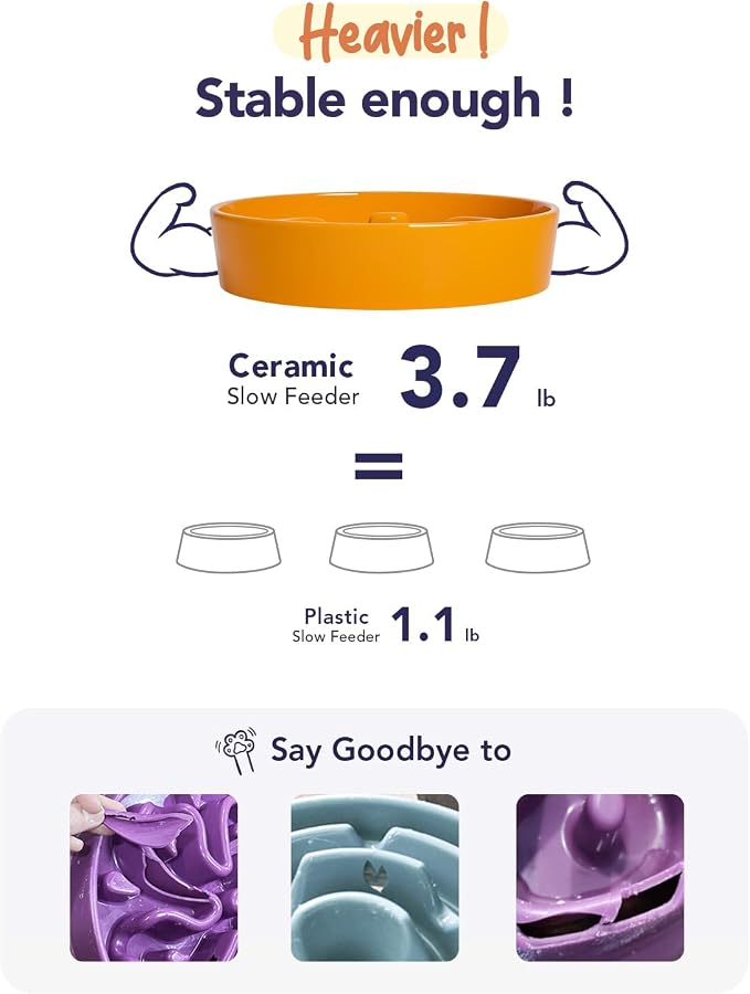LE TAUCI Ceramic Slow Feeder Dog Bowl for Medium & Large Dogs, 3 Cup Puzzle Food Dish to Slow Down Eating, Pumpkin Orange