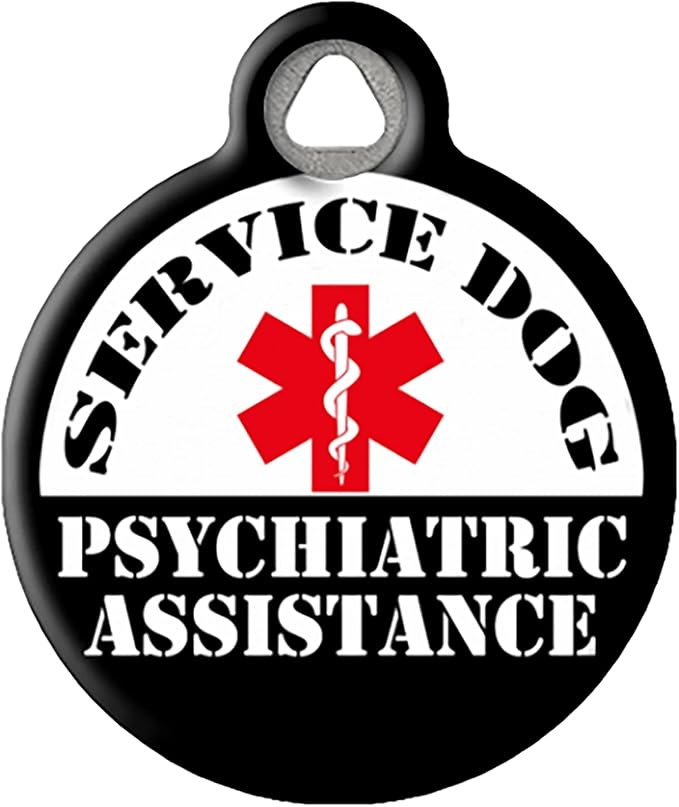 Psyciatric Assistance Personalized Medical Alert Pet ID Tags for Dogs, Silent Nametag with Customized Identification Information, Large 1.25" Diameter