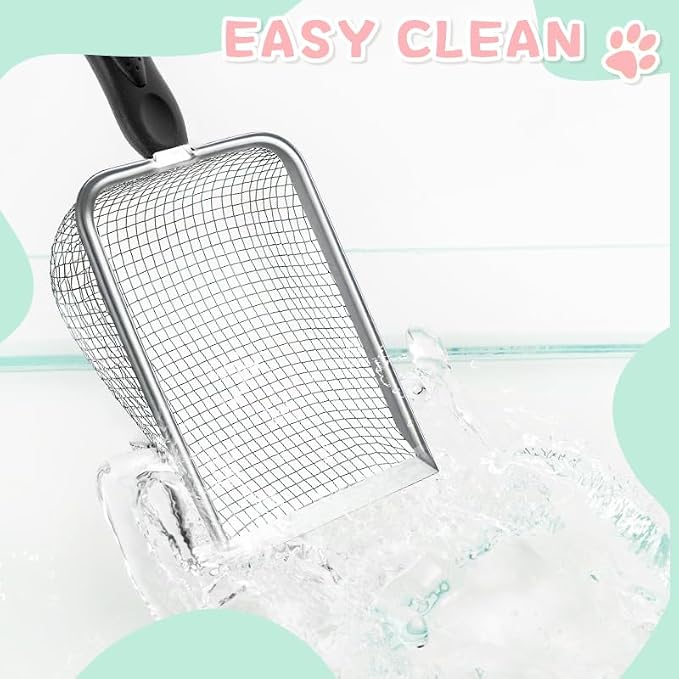Metal Cat Litter Scoop,Sturdy Litter Cleaner Corner Shovel,Stainless Steel Mesh Litter Shovel,Easy to Clean Reptile Terrarium Sand Waste(Black)-Christmas