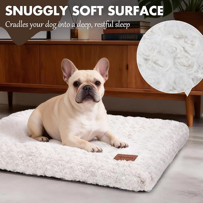 Dog Bed Crate Pad - Rosette Pattern White Velvet Pet Bed Anti-Slip Comfy Kennel Pad for Crates Rosette White S