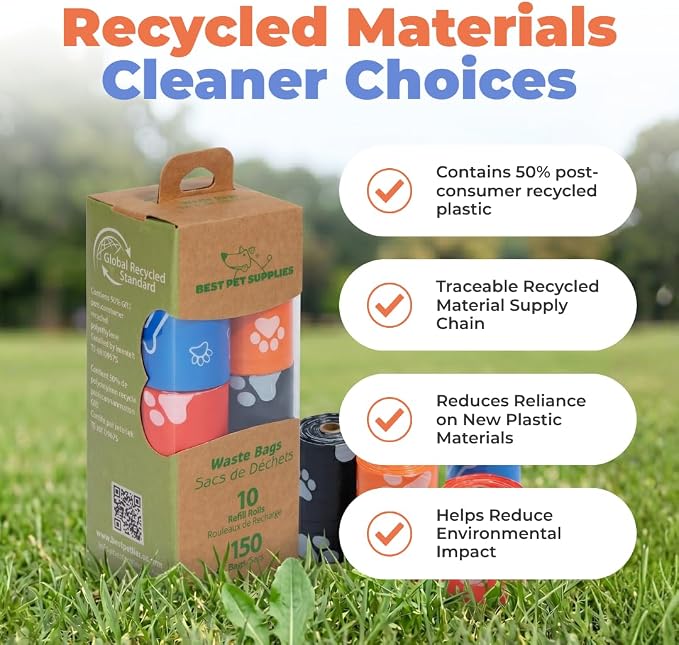 Best Pet Supplies Dog Poop Bags for Waste Refuse Cleanup, Doggy Roll Replacements for Outdoor Puppy Walking and Travel, Leak Proof and Tear Resistant, Thick Plastic - Assorted (Scented), 150 Bags