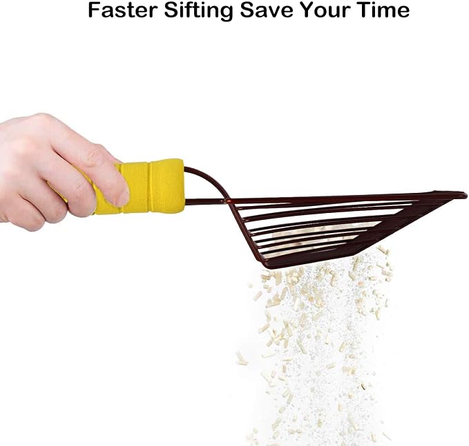 Cat Litter Scoop, Steel Metal Scooper with Deep Shovel and Long Foam Handle for Kitty Litter Box, Soft Pet Sifter, Comfy Poop Sifting, Pooper Lifter, Durable and Heavy Duty, Bronze Finish