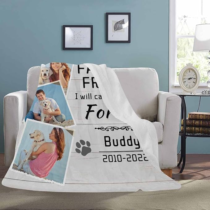 Artsadd Pet Dog Memorial Gifts Personalized Blanket with Photos and Name-in Loving Memory Gifts for Loved Ones Lost-Custom Remembrance Gifts Blankets for Pets Lover-Gray