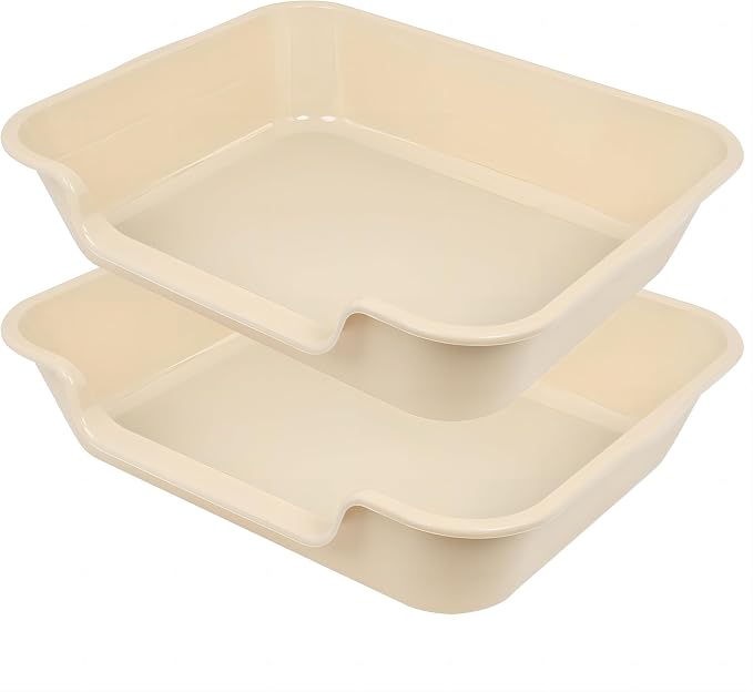 2 Pack of Extra Large Cat Litter Box (ABS Material), Low Entry Senior Litter Pen for Geriatric Kitty Big Cats, Jumbo Pet Safe Litter Boxes Tray for Pets Potty (Beach Sand, 24" L x 20" W)