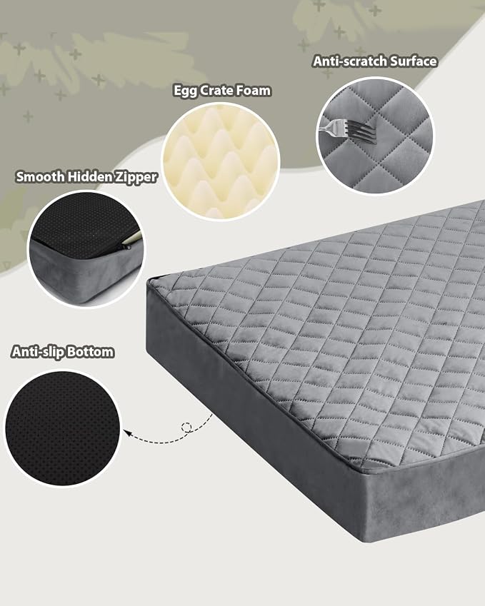 NUPIDA Orthopedic Dog Beds for Extra Large Dogs Waterproof Pet Mattress with Removable Washable Cover and Non-Slip Bottom, Quilting Bed for Crate, 47x29 Inch, Dark Gray