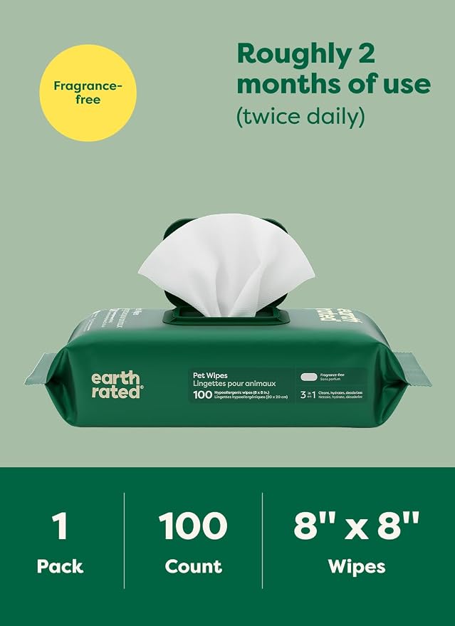 Earth Rated Dog Wipes for Paws & Butt, Deodorizing, Unscented, 200ct | Hypoallergenic, 3-in-1 Cleaning and Hydrating, for Grooming Paws, Body and Butt