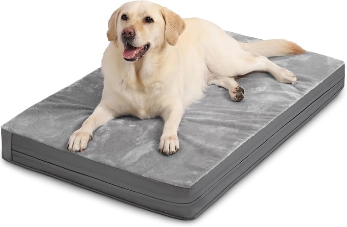 Vonabem Waterproof Outdoor Dog Bed Large Medium Sized Dogs, Washable Crate Pad 35 inch, Foam Orthopedic Pet Beds with Removable Cover,Durable Anti-Slip Kennel Pads 35"x22", Gray
