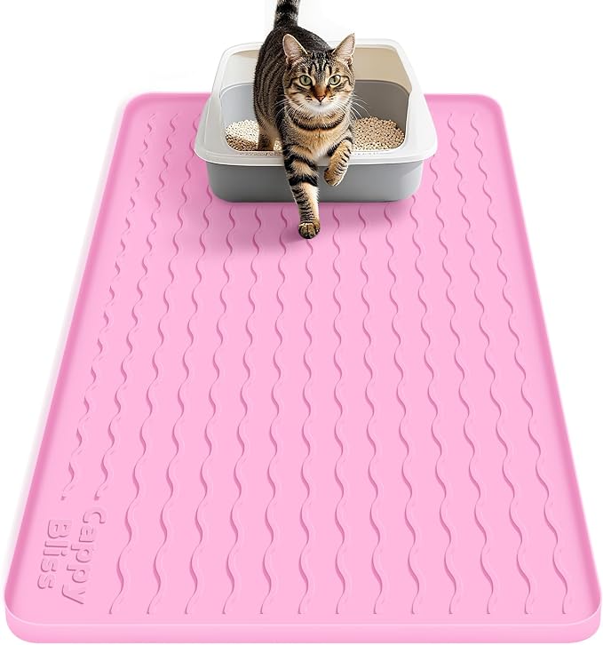 Cat Litter Mat, 34"x22" Waterproof Silicone Pad, Pink | Large Size, Urine-Proof Pad, Litter-Trapping Waves, Non-Slip, Easy Clean, Paw-Safe, for Litter Box, Floor Mat