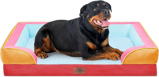 Comfort Expression Orthopedic Dog Bed for Extra Large Dogs with Bolster | Waterproof Dog Couch Bed with Washable Cover & Non-Slip Bottom, Supportive Egg Crate Foam XL Pet Bed, 45x35 Inch
