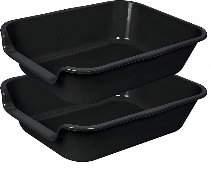 2 Pack of Extra Large Cat Litter Box (ABS Material), Low Entry Senior Litter Pen for Geriatric Kitty Big Cats, Jumbo Pet Safe Litter Boxes Tray for Indoor Pets Potty (Black, 20"L x 15.5"W)