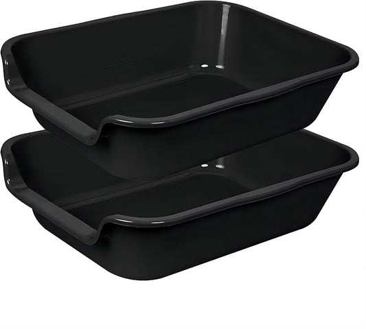 2 Pack of Extra Large Cat Litter Box (ABS Material), Low Entry Senior Litter Pen for Geriatric Kitty Big Cats, Jumbo Pet Safe Litter Boxes Tray for Indoor Pets Potty (Black, 20"L x 15.5"W)