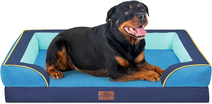 Comfort Expression Orthopedic Dog Bed for Extra Large Dogs with Bolster | Waterproof Dog Couch Bed with Washable Cover & Non-Slip Bottom, Supportive Egg Crate Foam XL Pet Bed, 45x35 Inch