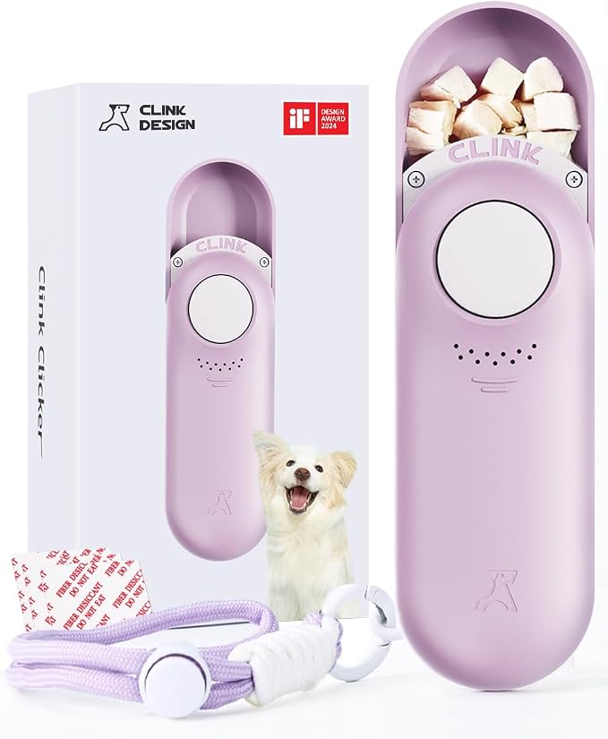 Clink Design Dog Training Clicker & Dog Clicker with Treat Storage, Purple | Clicker Dog Trainer, Compact Dog Clicker for Puppy Training or Cat Clicker, 2.36 oz
