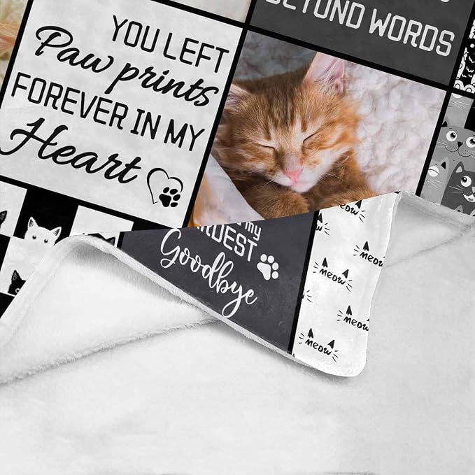 D-Story Custom Cat Photo and Name Blanket Pet Sympathy Gift Personalized Cat Sympathy Remembrance Gift for Kids and a Grieving Pet Owner