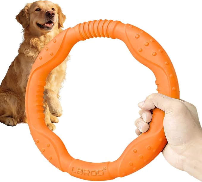 LaRoo Dog Ring Toy - Durable Flying Disc for Fetch, Water Floating & Training Tough, Chew-Proof Design for Aggressive Chewer Breeds, Easy-Throw Lightweight Frisbee for Medium/Large Dogs (Orange/30cm)