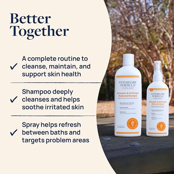 Veterinary Formula Clinical Care Antiseptic & Antifungal Shampoo + Spray | Complete antiseptic and antifungal shampoo and spray care for scaly, greasy or red skin in dogs and cats