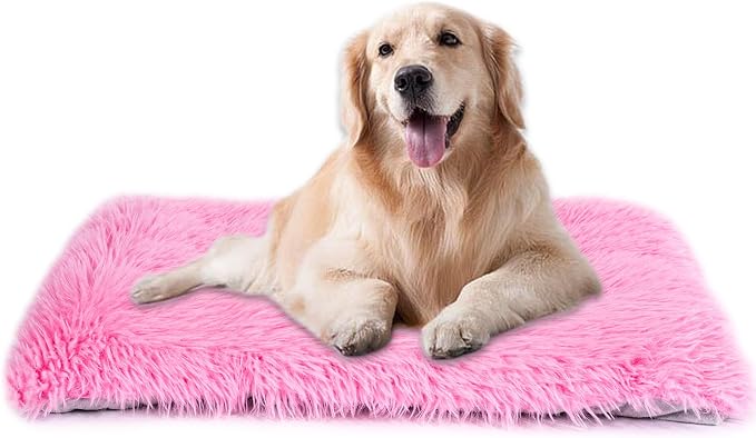 Machine Washable Dog Bed, Deluxe Plush Dog Crate Pad and Cat Bed, Anti-Slip Bottom Kennel Pad Mat, Fuzzy Pet Beds for Large, Medium, Small Dogs Breeds (Pink, 36.0" L x 24.0" W x 3.0" Th x 1 Pack)