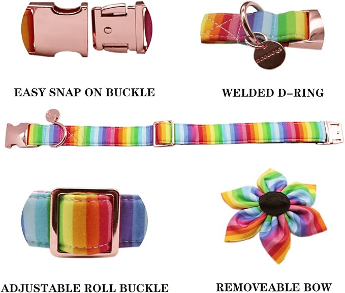 DOGWONG Cotton Pride Dog Collar, Rainbow LGBTQ Dog Collar Puppy Pet Collar for Small Medium Large Dog