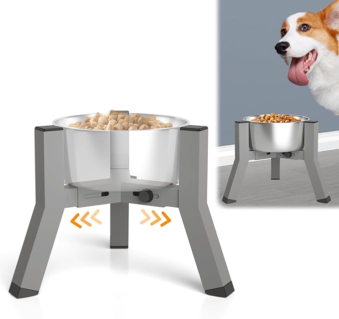 SHAINFUN Raised Dog Bowl Stand, Adjustable Width 5.9-8.7'', Eelevated Dog Food Water Bowls, 7.8'' Tall, Grey-Bowl Not Included