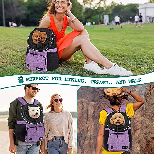 PetAmi Adjustable Cat & Dog Chest Carrier Backpack, Ventilated for Hiking & Camping, Max 15 lbs, Purple