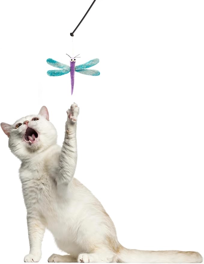 Glaciart One Cat Wand Toy Refill – 3pcs Wool Dragonfly Felt Cat Toy, Durable Lures Attachments for Indoor Play - Filled w/Organic Catnip to Excite/Calm Pet