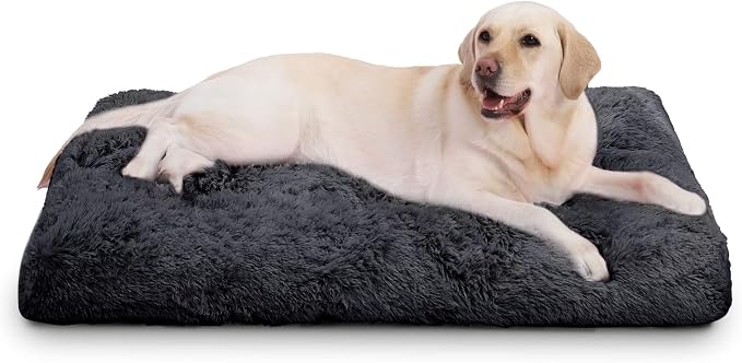 Large Dog Bed Crate Pad 36", Washable Plush Pet Mat Sleeping Dark Grey | Ultra Soft Cozy, Anti-Slip Bottom, Machine Washable, Kennel Pad 35*22", Easy to Care, 55lbs