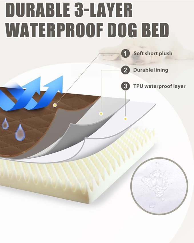 NUPIDA Orthopedic XL Dog Beds Large Sized Waterproof with Removable Washable Cover and Non-Slip Bottom, Quilting Dog Bed for Crate, 41x27 Inch, Brown