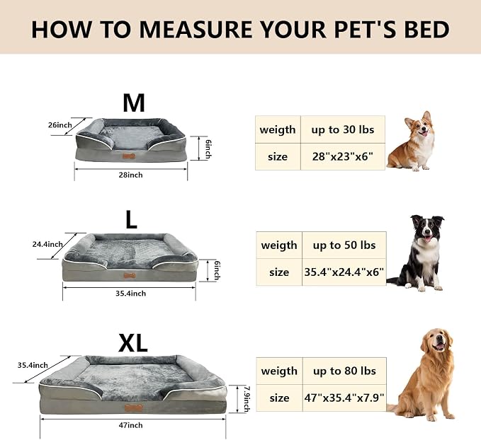 Memory Foam Large Dog Beds Removable Washable Cover Dog Couch with Non-Slip Bottom Large Cat Bed for Indoor Use 3-Sided Headrest Design for Neck and Head Support (X-Large)